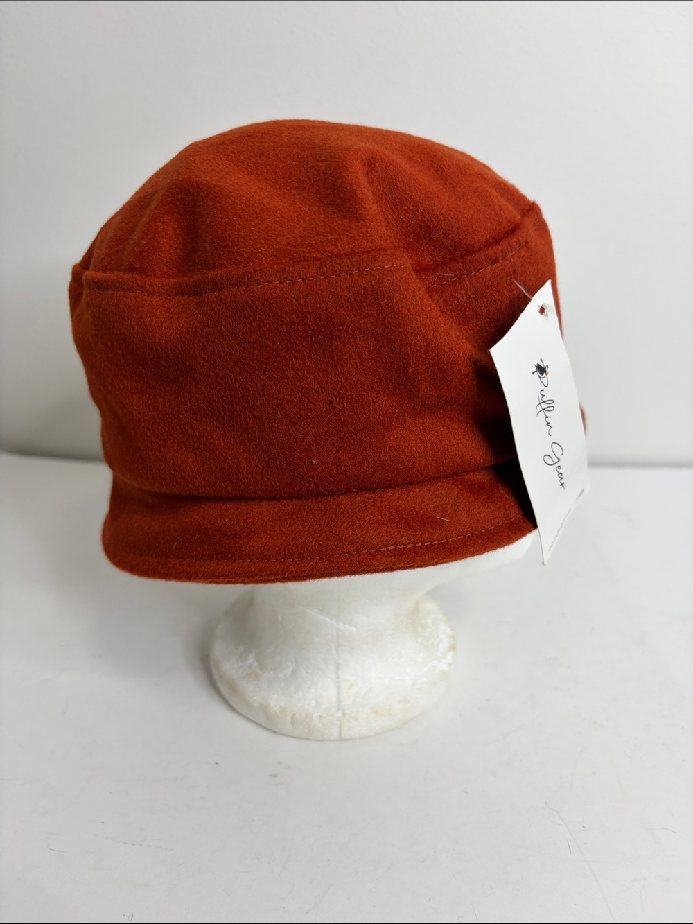 New Puffin Gear Hat Womens Medium Burnt Orange Wool Flannel Soft Pillbox Canada